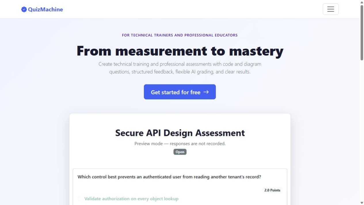 Preview of the QuizMachine home page